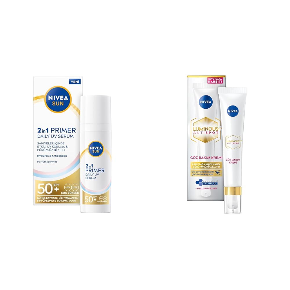 NIVEA SUN SPF50 Güneş Koruyucu Nemlendirici Makyaj Bazı 30ml ve Luminous630 Koyu Halka Karşıtı Göz Kremi