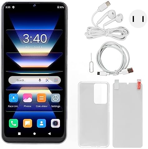 SHYEKYO 6.53in Mobile Phone, Dual SIM 4G 3 Card Slots 32MP Rear Camera 100‑240V 8GB RAM 128GB ROM Ultra Thin Mobile Phone for Study(#1)