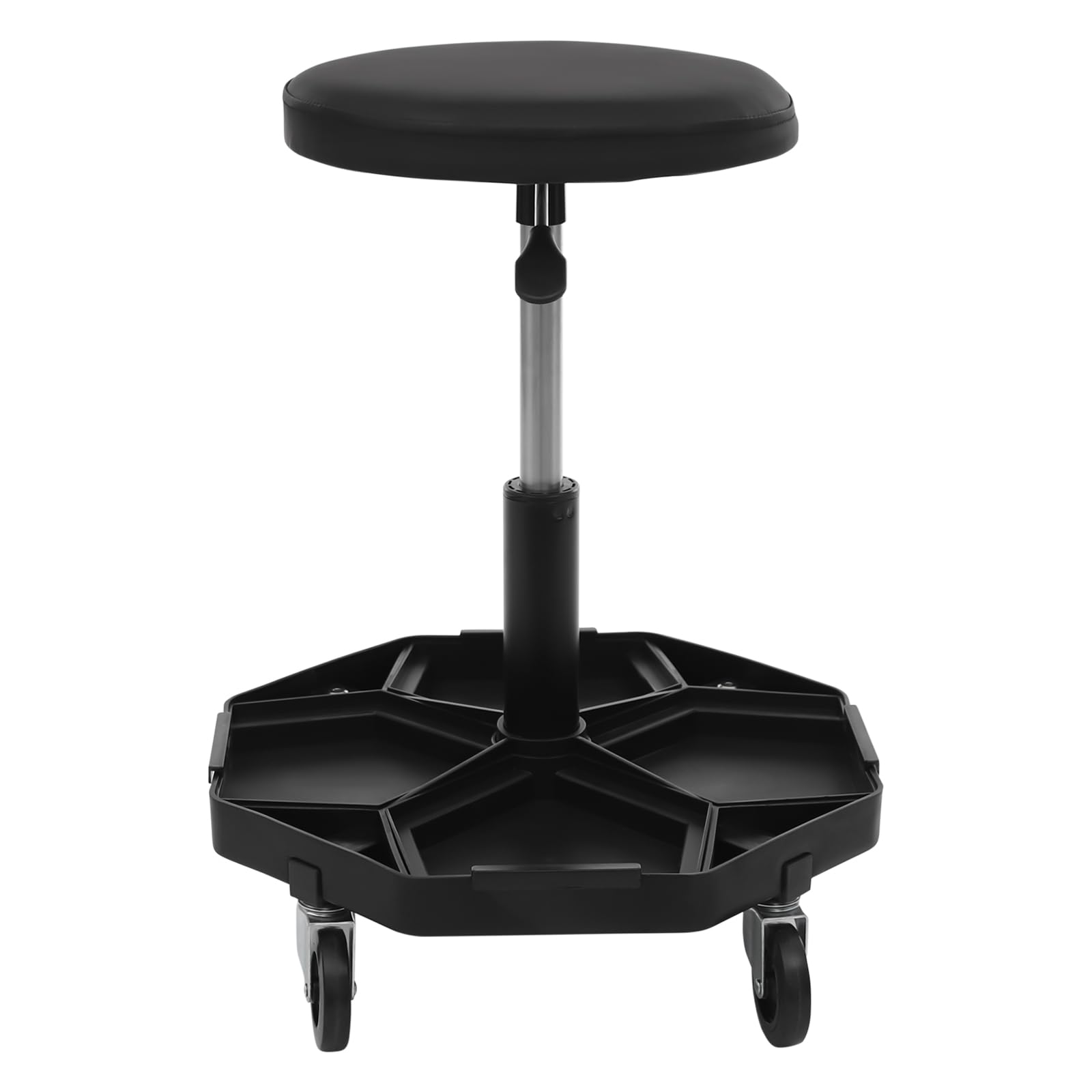 Sgabello da officina, massimo 150 kg, sedile pneumatico da garage con ripiano per attrezzi, altezza regolabile 45 – 61 cm, riparazione auto