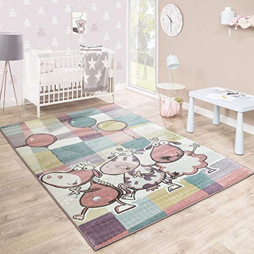 Paco Home Alfombra Infantil Juegos Colorida Animales Globos Lúdica Cu