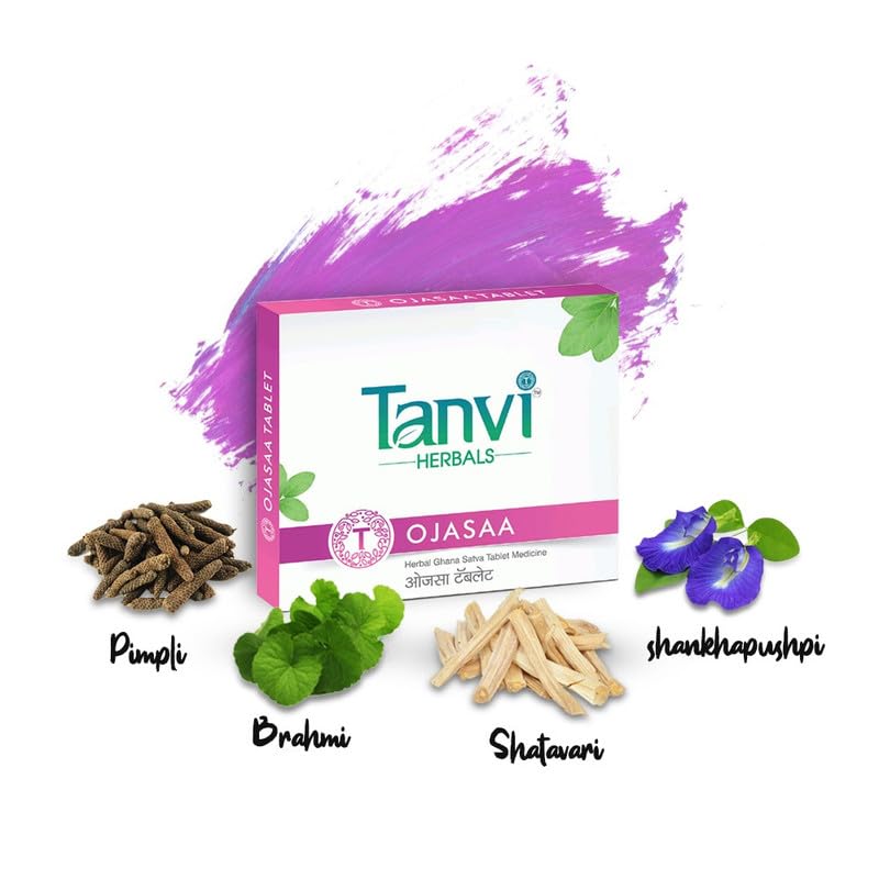 Tanvi Herbals-Tanvi Essential Unisex Ojasa Health Supplement Tablets | Herbal Ayurvedic daily wellness formulation with Brahmi and Sankapushpi for students and teenage - 6 packs. 30x6 | 180 tabs Tanvi Herbals-Tanvi Essential Unisex Ojasa Health Supplement Tablets | Herbal Ayurvedic daily wellness formulation with Brahmi and Sankapushpi for students and teenage - 6 packs. 30x6 | 180 tabs