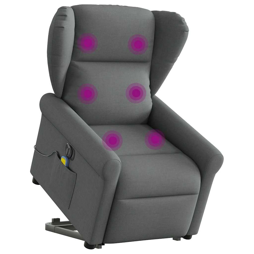 Sillón elevador eléctrico con masaje reclinable, color gris oscuro, de tela con 6 puntos, vibración y función de elevación, para un asiento cómodo y relajante