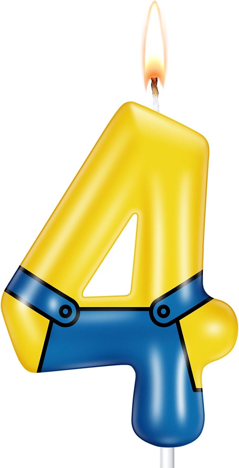 Yuntau Yellow Jeans Birthday Candle Cake Topper Party Decorations,Number 4