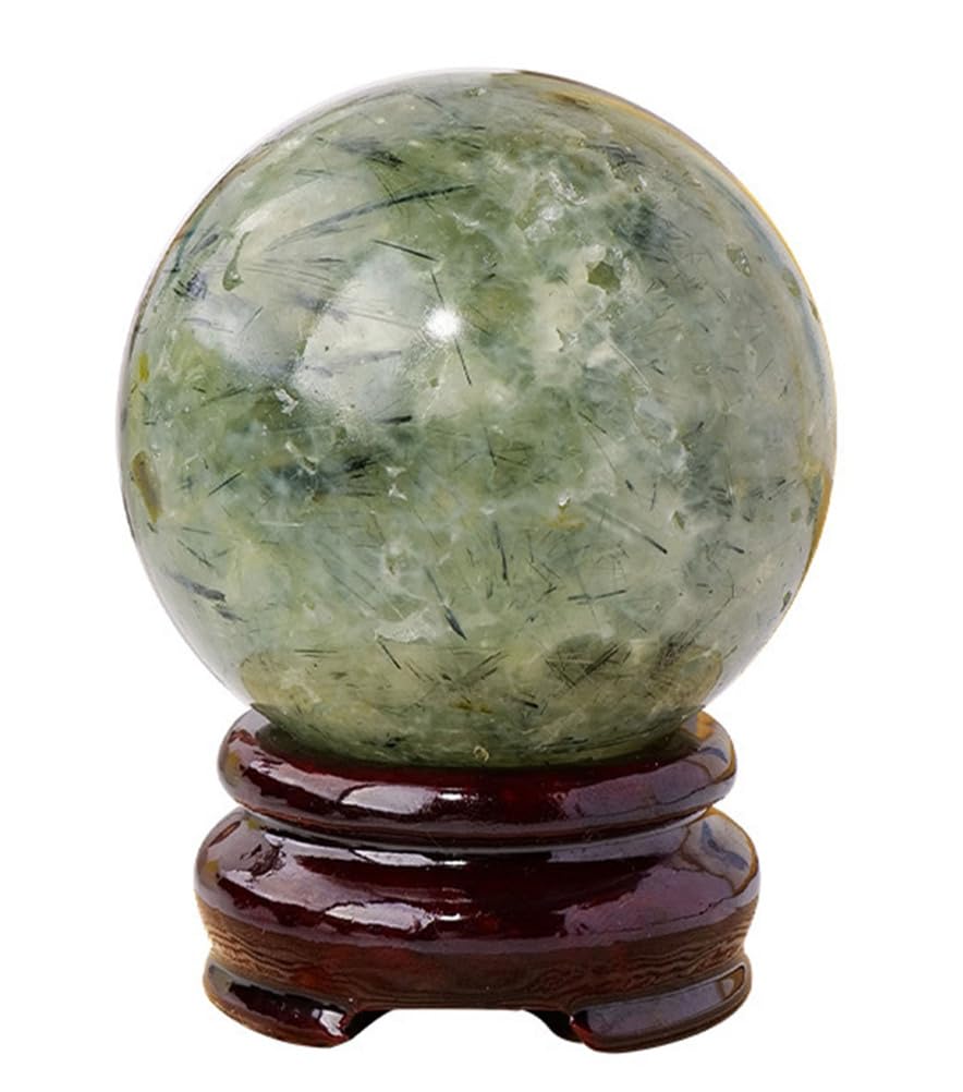 AARTERZZA Prehnite Crystal Ball Decorative Sphere, Geode Gemstone,Quartz Ornaments for & Feng Shui Office Decor,45~50mm