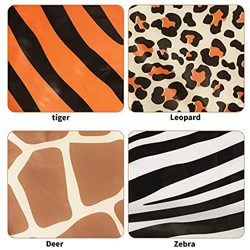 4 Pcs Animal Safari Tablecloth Zoo Theme Table Cover Jungle Theme Supplies For Safari Birthday Decorations, Baby Shower, Safari Jungle Party ( Leopard, Zebra, Deer, Tiger Pattern) #TOP2