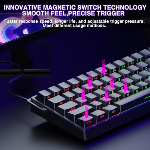 Image of Aula WIN60 HE - 60% Mechanical Gaming Keyboard Wired, Magnetic Switch Hot Swappable, Adjustable Actuation Rapid Trigger Mode, 8000 Hz Polling Rate, RGB Small Keyboard 60 Percent Compact Design for PC