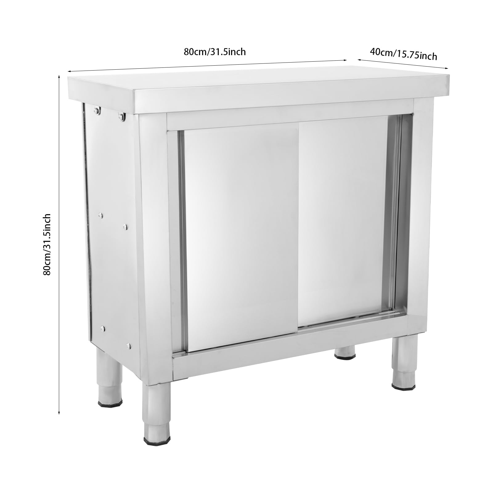 Arbeitsschrank mit Schiebetüren 80cm Edelstahl Arbeitstisch mit Unterschrank Kommerzieller Edelstahltisch Küchen Arbeitstisch Gastro-Edelstahlschrank für Küchen, Restaurant (80x40cm)