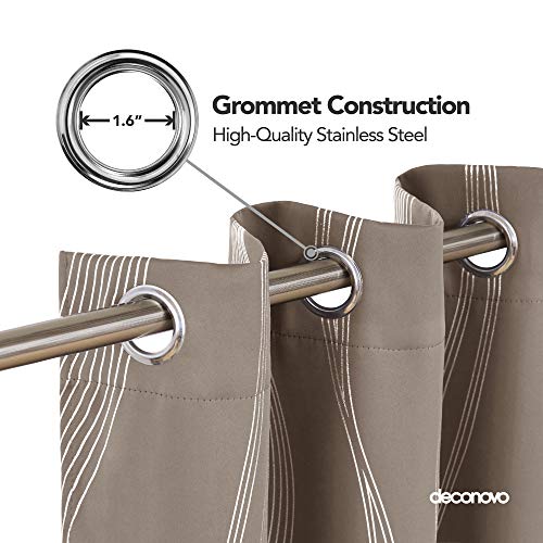 Deconovo Room Darkening Thermal Insulated Blackout Curtains With Silver Wave Print Grommet Top Curtains For Kids Room, 2 Panels, Khaki, 38X72 Inch #TOP2