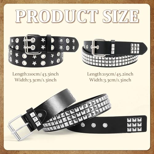2 Pcs Black Studded PU Leather Y2K Star Belt Gothic Punk Rock Belt with Metal Pyramid Grommets for Women & Men3