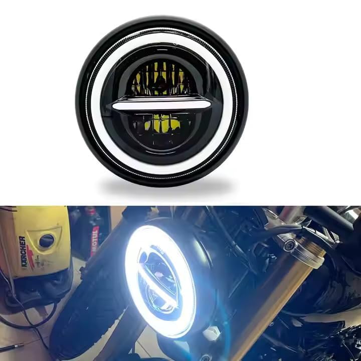 Image of VM 110W Round LED Operating, Minus Headlight Bullet Headlight Compatible with Royal Enfield,Classic 350, Hunter350,Himalyan Gypsy & Bullet