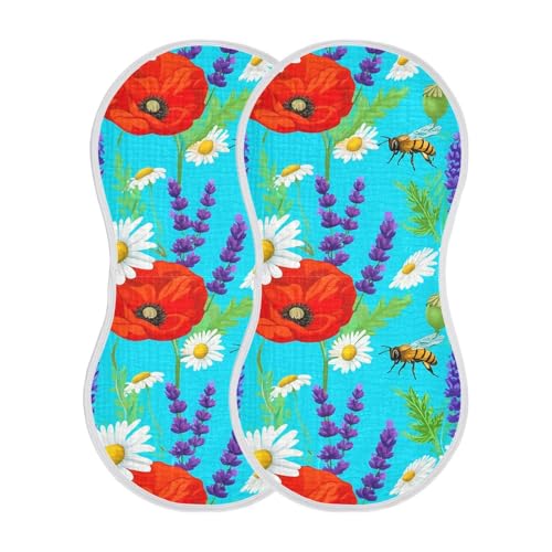 Honeybee Poppies Daisies Lavender Burp Cloths for Babies Burp Rag Cotton Spit Up Rag for Babies Newborn