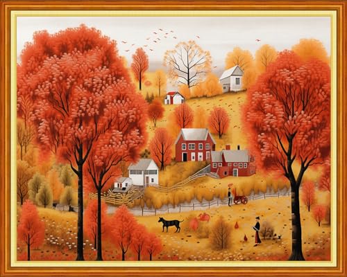 Image of Dooxvey Cross Stitch Kits for Adults Stamped Full Range of Embroidery Starter Kits for Beginners 11CT Printed Cross Stitch Patterns Needlepoint Kits Stamped Crossstitch- Late Autumn 16x20 inch