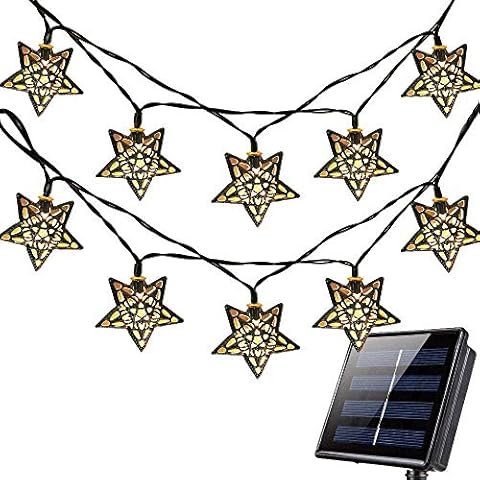 Solar Star String Lights,EHOFUN 15.7FT 20LED Moroccan Metal Stars Lantern Solar Fairy Night Decorative String Lights for Garden Yard Home Wedding Christmas Party Lighting Decorations (Warm White) Cover