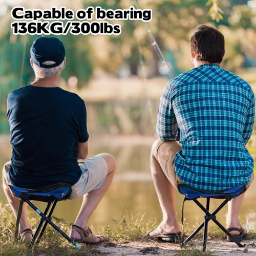 Image of Travel Folding Camping Stool, Use Height 14.6 inch and Maximum Weight 210 lbs Outdoor Portable Tripod Seat Fishing Chair Seat for Camping Fishing Hiking Gardening and Beach Garden Painting (Blue)