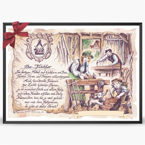 Die Staffelei Geschenk Tischler/Witziges Gedicht mit liebevoller Zeichnung auf hochwertigem Papier/besondere Geschenkidee für den Tischler