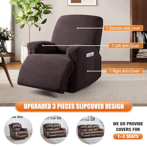 Image of VANSOFY Recliner Chair Cover, 3-Pieces Stretch Recliner Covers for Recliner Chair Soft Reclining Chair Slipcover Furniture Protector for Dogs Cats(Chocolate)