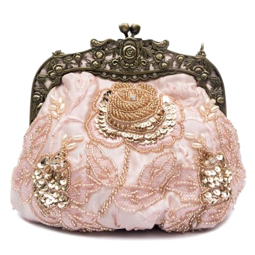 Image of Women's Vintage Beaded Sequin Flower Evening Handbags Wedding Clutches Prom Cocktail Party Handbags