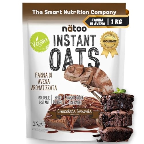 NÄTOO Farina di Avena Aromatizzata, 1 kg, Ideale per Pancake Proteici, Instant Oats, Avena Istantanea Gusto Brownie Cioccolato
