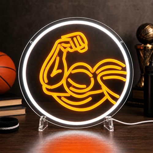 Image of Muscle Arm Neon Sign for Wall Decor - Bold USB Powered & Dimmable LED Neon Light for Gym Room, Man Cave, Garage, Fitness Studio, Birthday Gift for Bodybuilders