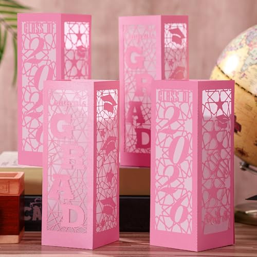 Image of Rossesay 6 Pcs Graduation Table Centerpieces Boxes Class of 2026 Graduation Lanterns for Centerpieces with LED Candles Congrats Grad School College Photo Props for Party Table Decoration (Pink)