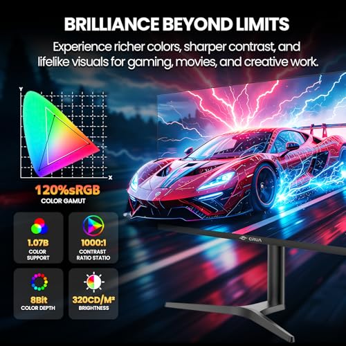 Image of CRUA 32'' 4K Gaming Monitor 160Hz, UHD 3840x2160 IPS Screen, Height /Pivot /Swivel /Tilt Adjustable Vertical Monitor, Support FreeSync, Built-in Speakers, 120% sRGB, PIP /PBP, HDMI 2.0 & DP 1.4-Black