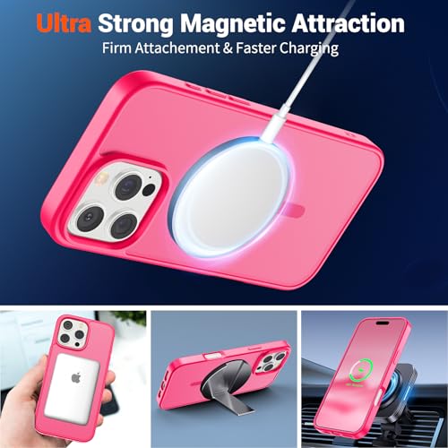 Image of SUPFINE Magnetic for iPhone 16 Pro Case (Compatible with MagSafe) (Military Grade Drop Protection) Slim Translucent Matte Shockproof with Anti-Fingerprint Phone Case,Hot Pink