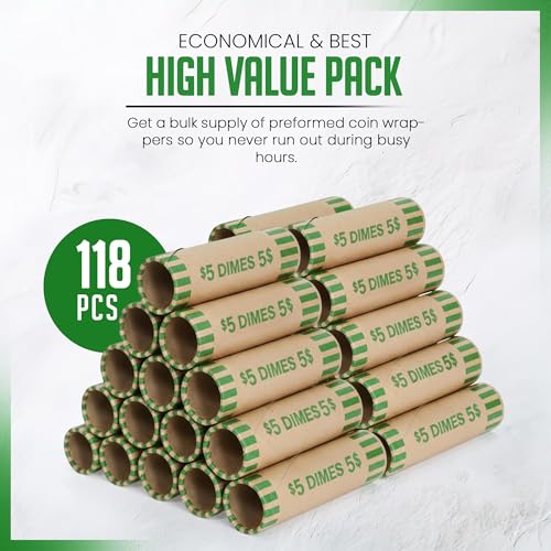 Image of PM Company 118 Pcs Preformed Dimes Coin Wrappers Rolls ABA Color-Coded