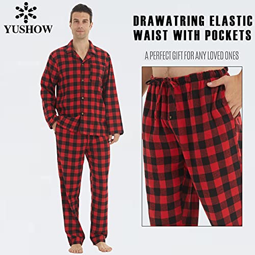 Mens Flannel Pajamas Set Cotton Plaid Pjs Button Down Warm Soft Lounge Sleepwear Top & Pj Pants with Pockets4