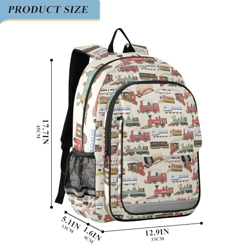 Trains Pattern School Backpack Laptop Travel Daypack for Kids Girls Boys, Personalized Computer Notebooks Bookbag with Adjustable Padded Straps2