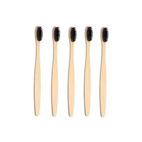 Cepillo manual de dientes de madera de bambú, cerdas suaves de carbón vegano, cepillo de madera biodegradable para adultos y niños, paquete de 5