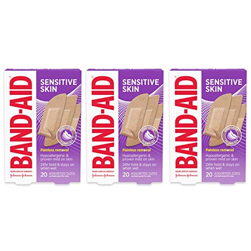 Band-Aid Brand Adhesive Sensitive Skin Bandages, Hypoallergenic, Assorted, 3 x 20 ct