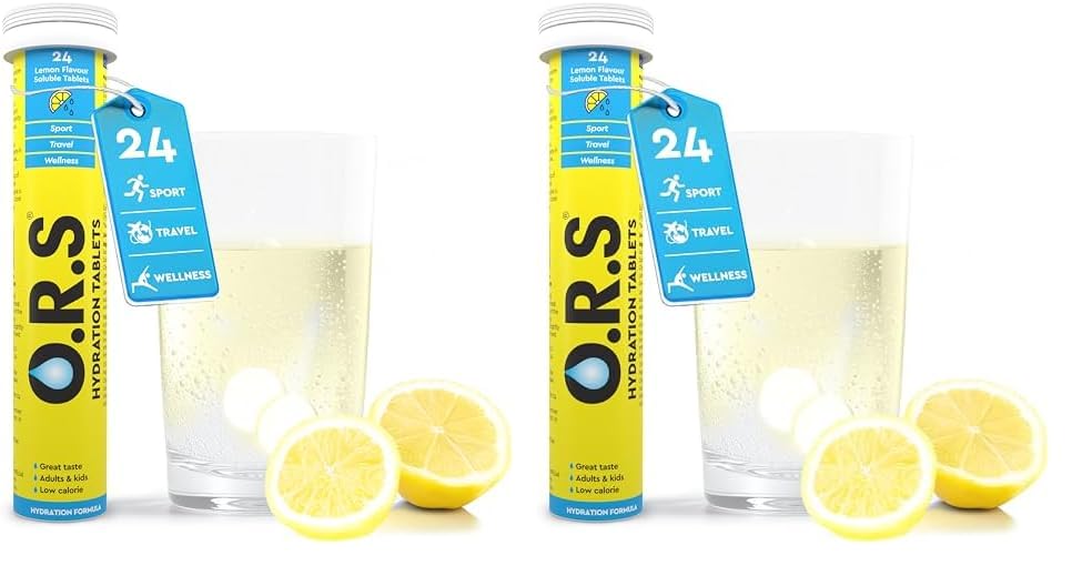 O.R.S Hydration Tablets with Electrolytes, Vegan, Gluten and Lactose Free Formula – Soluble Sports Hydration Tablets with Natural Lemon Flavour, 24 Tablets (Pack of 2)