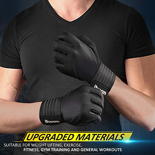 image for ihuan Updated 2021 Ventilated Weight Lifting Gym Workout Gloves Full F