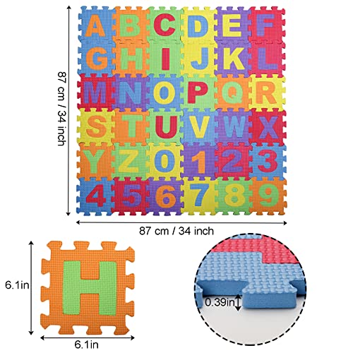 Suwimut Baby Foam Play Mat (36-Piece Set), 6.1X6.1 Inch Interlocking Alphabet And Numbers Floor Puzzle Colorful Eva Foam Puzzle Playmat Tiles For Crawling Baby, Infant, Toddlers #TOP1