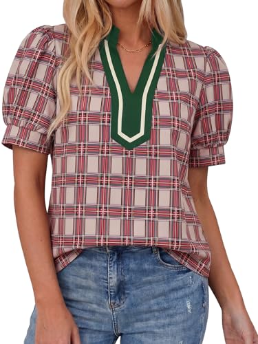 50% Off Tankaneo Women's Puff Sleeve Plaid Blouse - Image 2