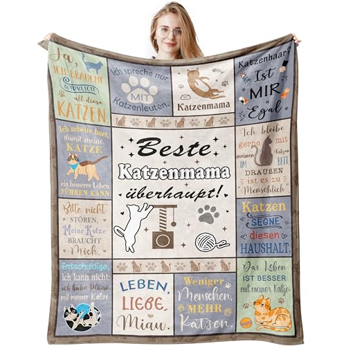Jinmaple Geschenk für Katzenliebhaber Frauen Katzenmama Geschenk Decke 150x130CM Katzengeschenke für Mama Mutter Katzenliebhaber Geburtstag Muttertagsgeschenke für Katzenmama Mama von Tochter Sohn