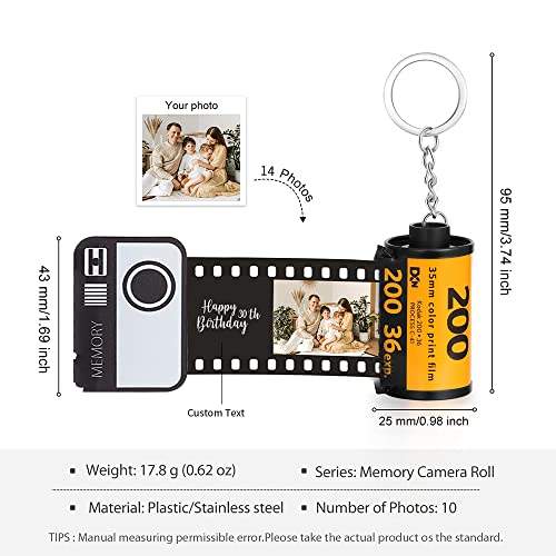 ROSI Personalised Photo Keychains Customized Camera Film Roll Keychain Pendant with Picture Memory Reel Keychain Personalized Photo Gifts for Friends Lover (19 photos, Style 1)