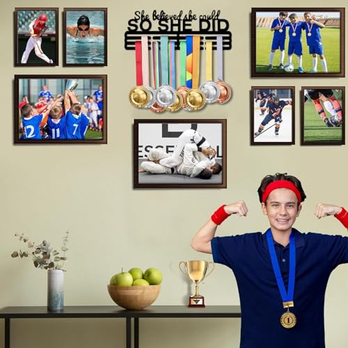 Resama Fashion Medal Hanger Holder Display Wall Rack Frame Shelf-Black Metal Medal Hanger Awards Ribbon Cheer,Gymnastics,Soccer Easy to Install - Image 4