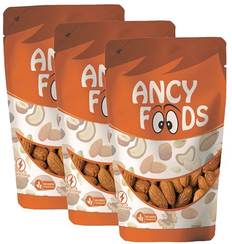 Image of Ancy Almonds 750 Grams (250 Grams X 3) - Raw, Whole And Delicious |Crunchy Texture without Sugar and Salt | Ideal for Snacking, Baking, Smoothies & Meal also for Healthy Lifestyle