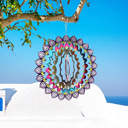 Wind Spinner 12 Inch 3D Stainless Steel Multi-Color Mandala Wind Spinner Kinetic Yard Art Decorations Outdoor Garden Decor #TOP6