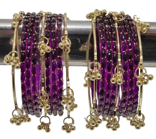 Image of kashmiri ghangharoo glass bangle Set For Women And Girls | Light Weight Bangles | Traditional Transparent Fancy Glass Chudi Set for Wedding, Party (18 Bangles)