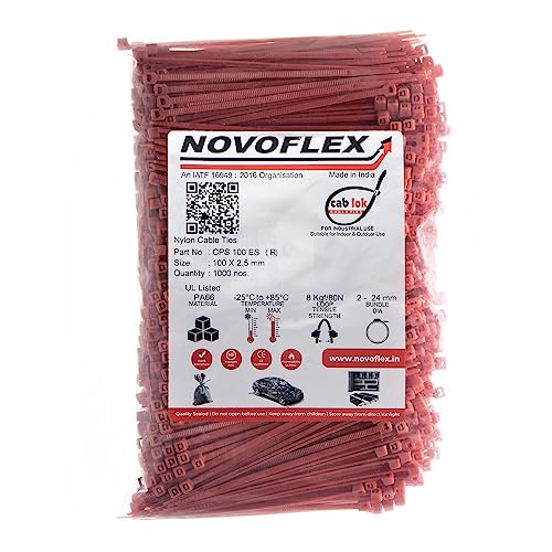 Image of Novoflex CPS 100 ES K (R) ,Cab Lok Nylon Cable Ties 100 x 2.5 mm Colour: Red ,Pack of 1000, 4 Inch, Tensile Strength: 8 KGF / 18 LBS