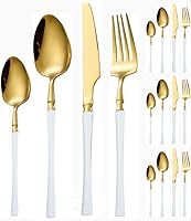 Vista 25 de Juego de 16 cubiertos de acero inoxidable con mango de cintura pequeña, cubiertos de acero inoxidable, cuchillos, tenedores, cucharas para 4