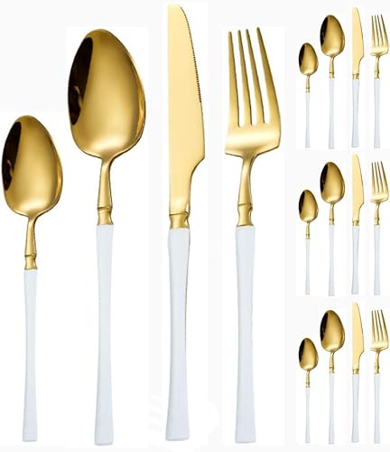 Miniatura 25 de Juego de 16 cubiertos de acero inoxidable con mango de cintura pequeña, cubiertos de acero inoxidable, cuchillos, tenedores, cucharas para 4