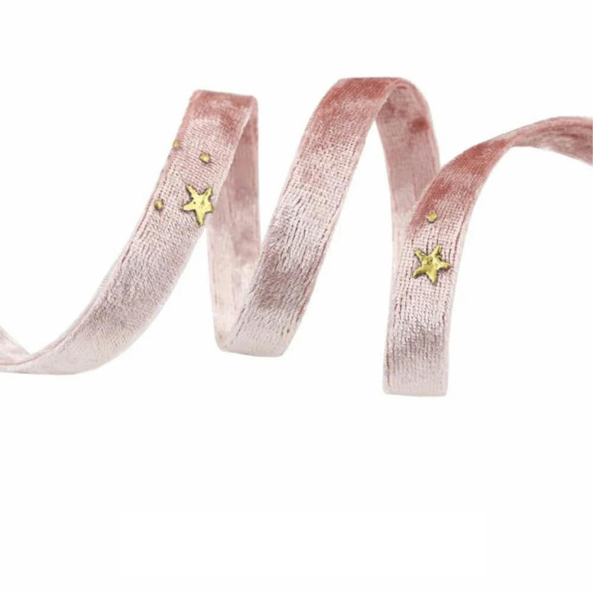 cinta de terciopelo, Tela de terciopelo dorado con estrella dorada doble cara, lazo 2 yardas, accesorios ropa for fiestas(Pink 1cm)