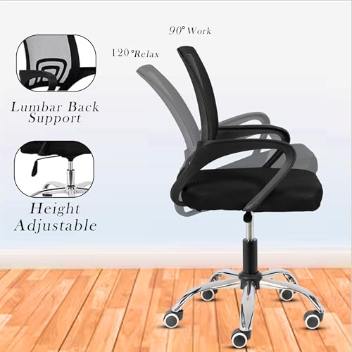 Image of Casa Copenhagen Mesh Mid Back Office /Study /Computer /Revolving /Desk Chair for Work from Home -Metal Base, Height Adjustable Seat- Black & Black Handle
