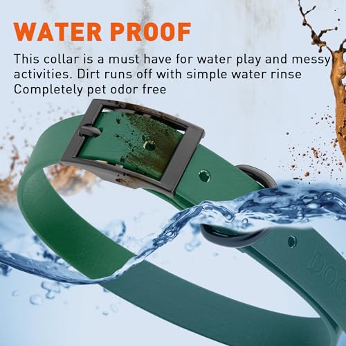 Image of Dogline Biothane Waterproof Dog Collar Strong Coated Nylon Webbing with Black Hardware Odor- Proof for Easy Care Easy to Clean High Performance Fits Small Medium or Large Dogs, Hunter Green