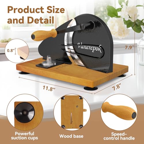 Image of vanerepok Upgrade Manual Bread Slicer for Homemade Sourdough Bread, Classic Hand Crank Home Bread Slicer With Scale Line and Steel Fence, Sharp Blade, Adjustable Width for Homemade & Commercial Use