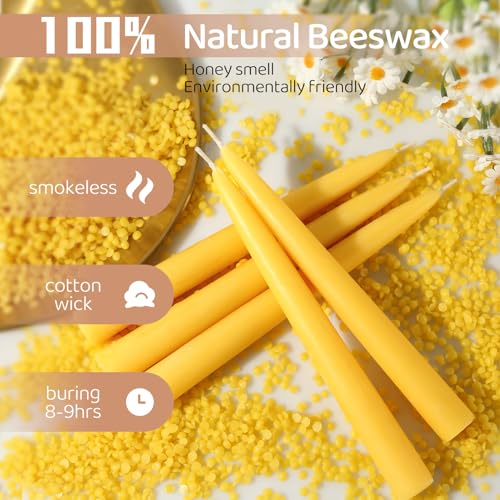 Image of 30 Pack Beeswax Taper Candles Bulk,100% Natural & Non-Toxic,8 Inch for Home | 8 Hours long burning pure bees wax candle,unscented smokeless tapered candlesticks for dinner,wedding,churche,prayer