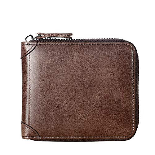 Wallet Fashion Genuine Leather Men Wallet Small Men Wallet Zipper Male Short Coin Purse, Beige, Small